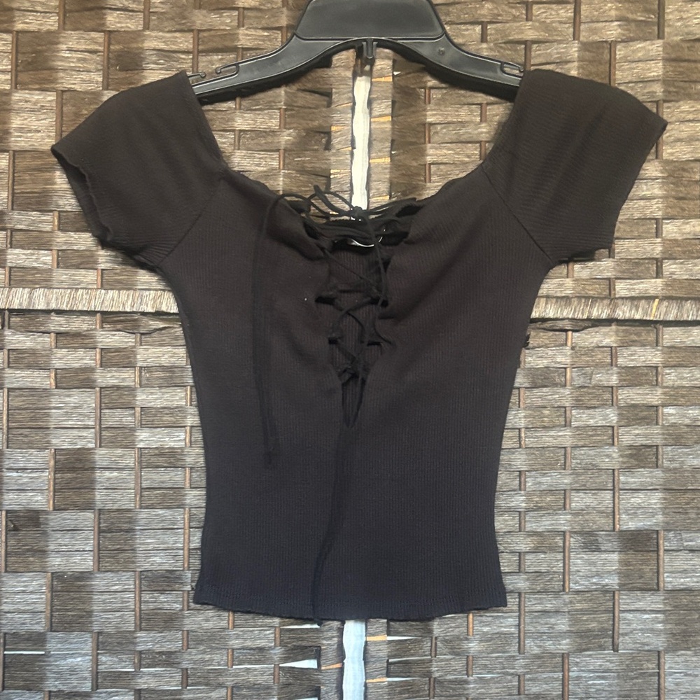 Black Lace-Up Women's Top